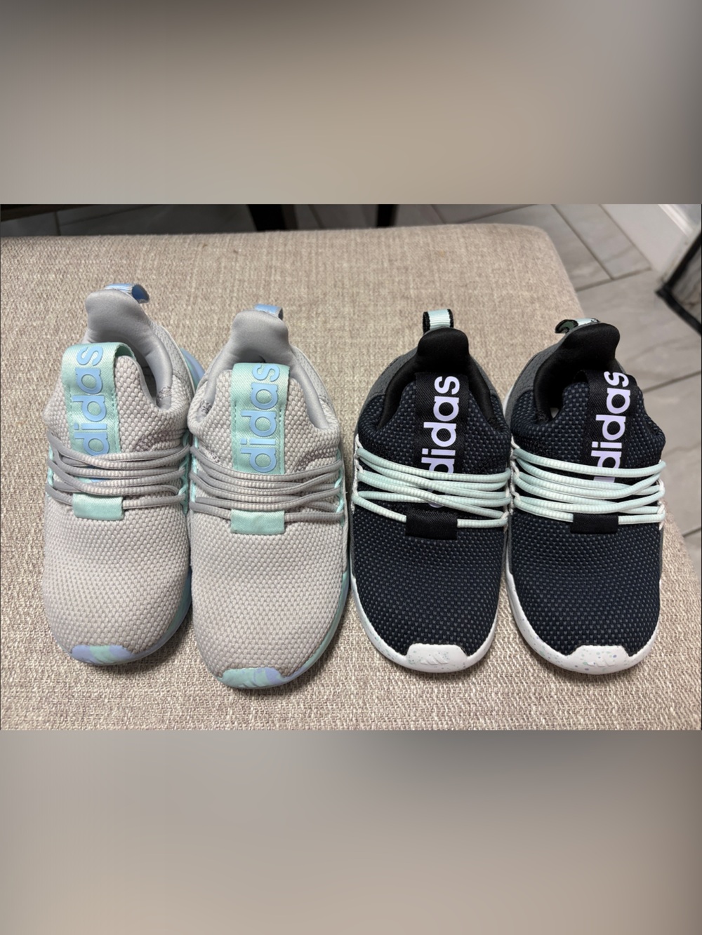 adidas Kids Sneakers in Light Gray & Black with Mint Accents